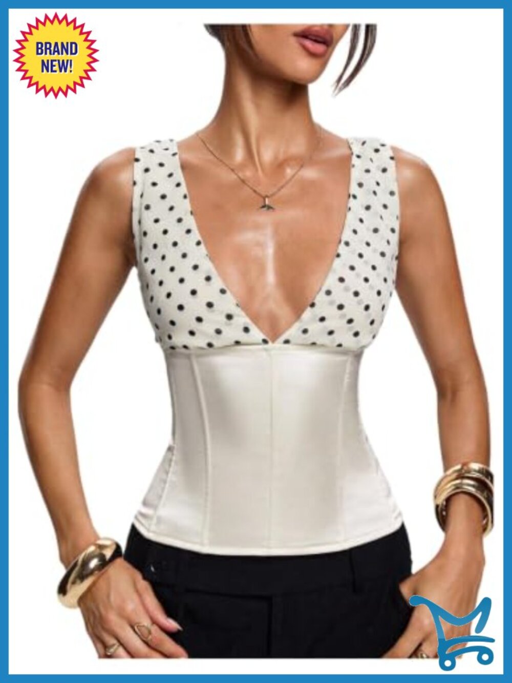 SweatyRocks Polka Dots Satin Bustier Lace Up Backless Top